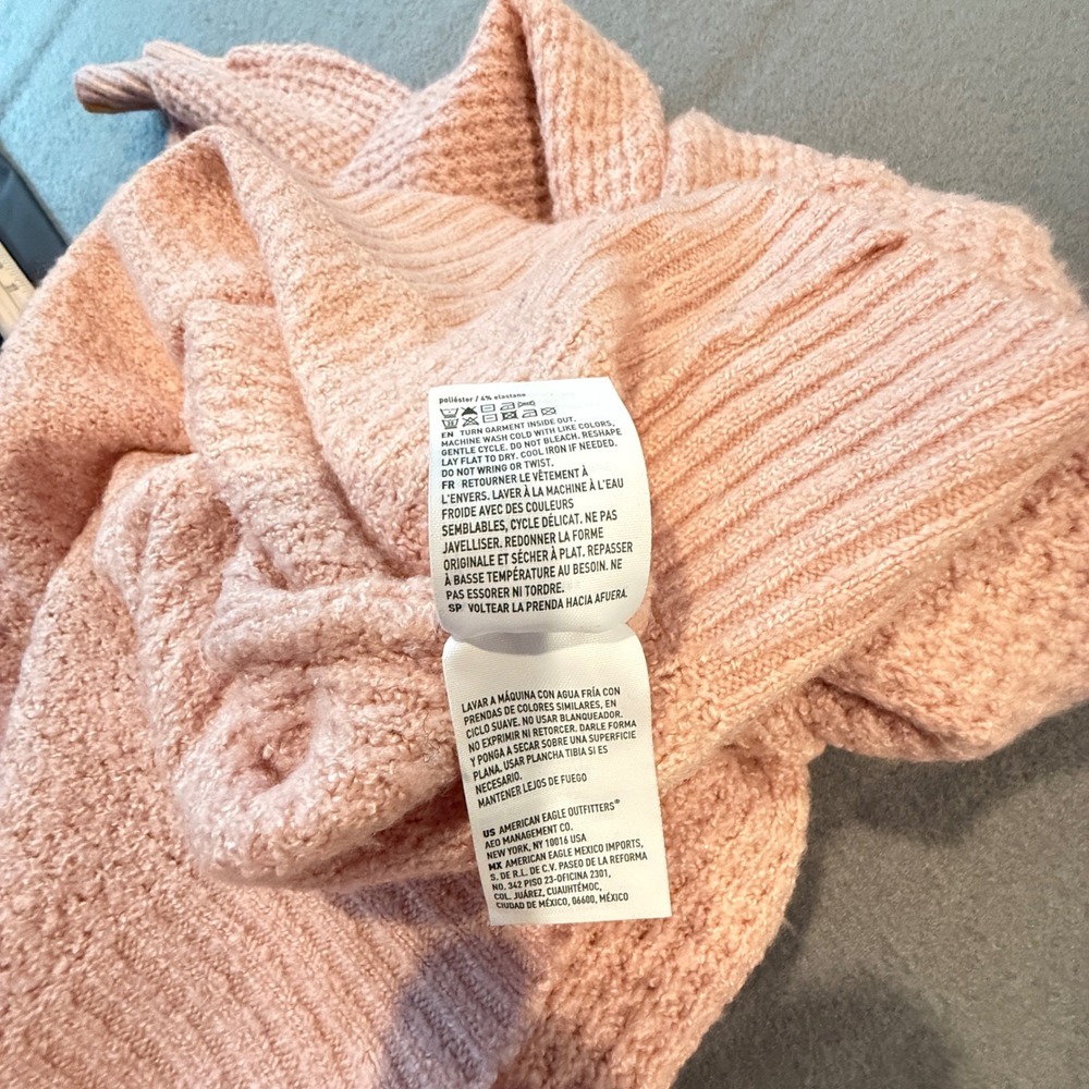 American Eagle Pink Waffle Knit Crew Neck Long Sleeve Sweater Size S - Picture 8 of 14
